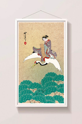 仙鹤图浮世绘中国青松画仙女图古典gif画