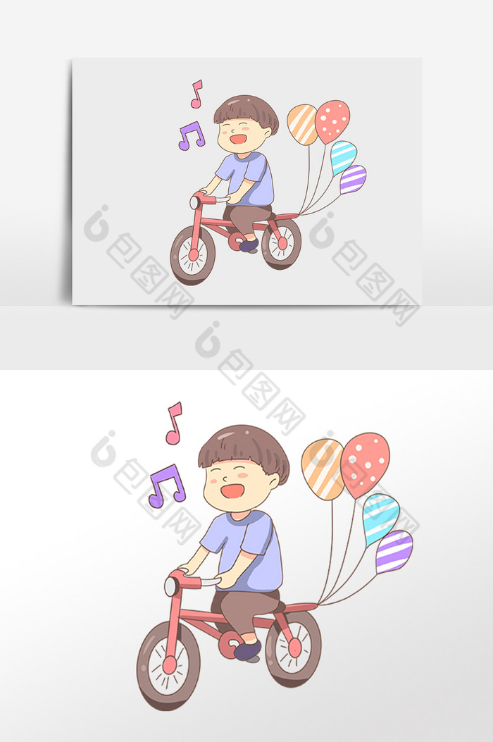 儿童节快乐骑单车小人插画图片图片