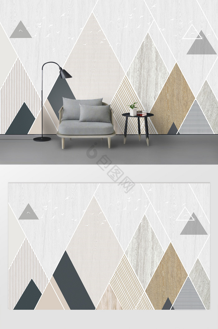 现代简约小清新大理石几何电视背景墙