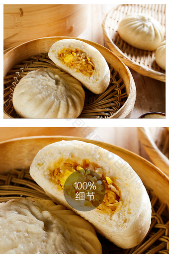 蒸笼酸菜鸡蛋包子传统美食摄影图片