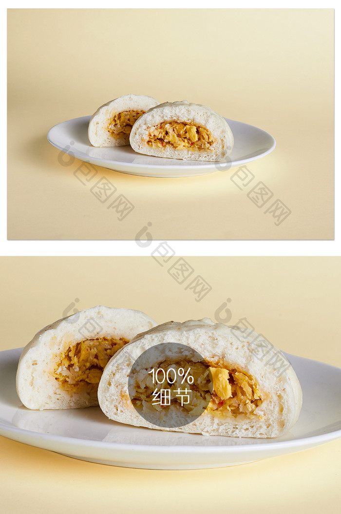 浅色背景酸菜鸡蛋包子传统美食摄影图片