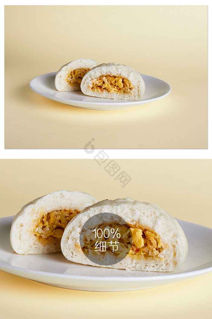 浅色背景酸菜鸡蛋包子传统美食摄影图片