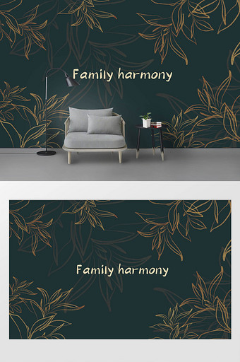 手绘热带植物叶子背景墙图片