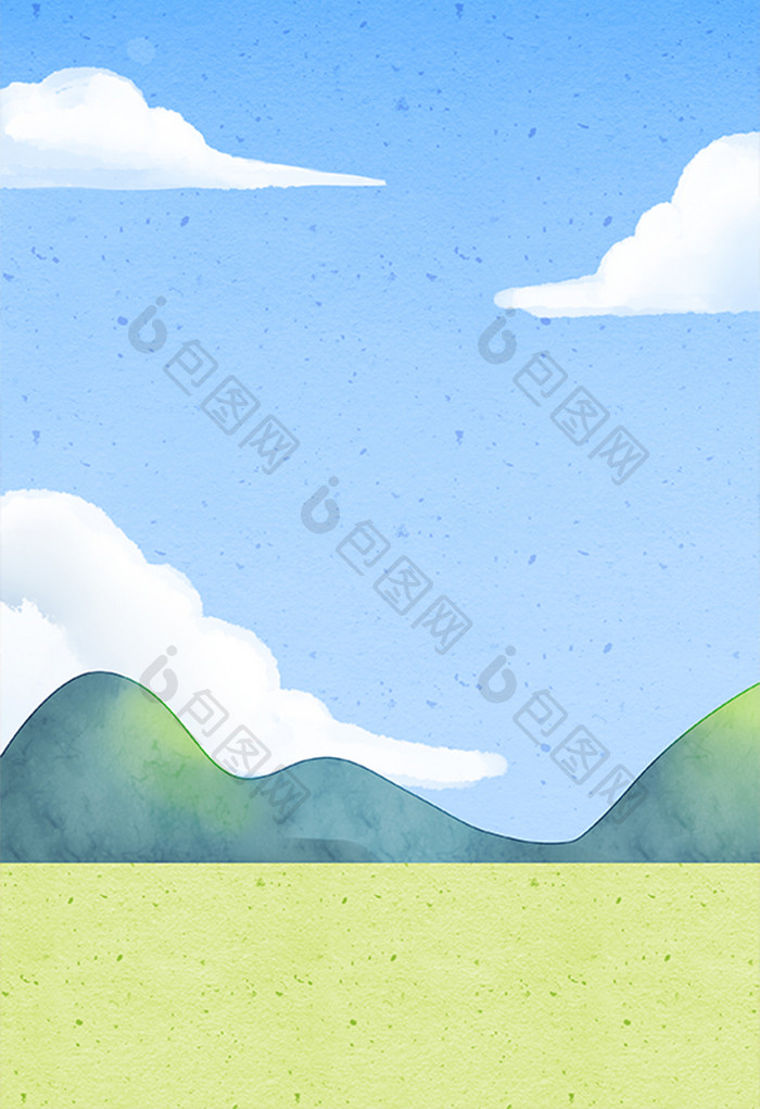 手绘蓝天下的草地插画背景