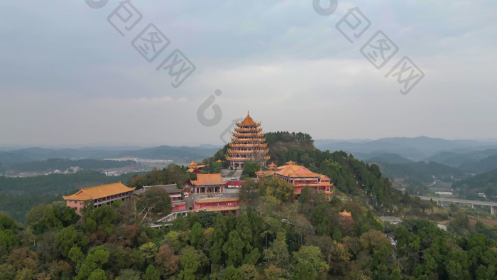 航拍四川遂宁灵泉寺风景区图片-包图网企业站