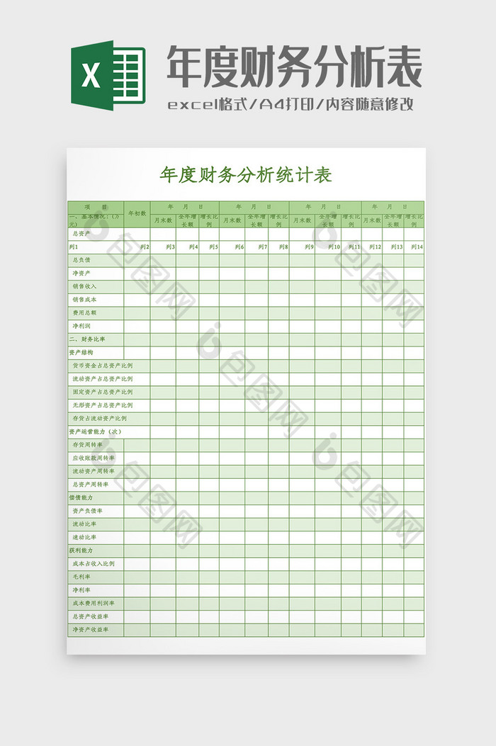 公司年度财务分析统计表Excel模板