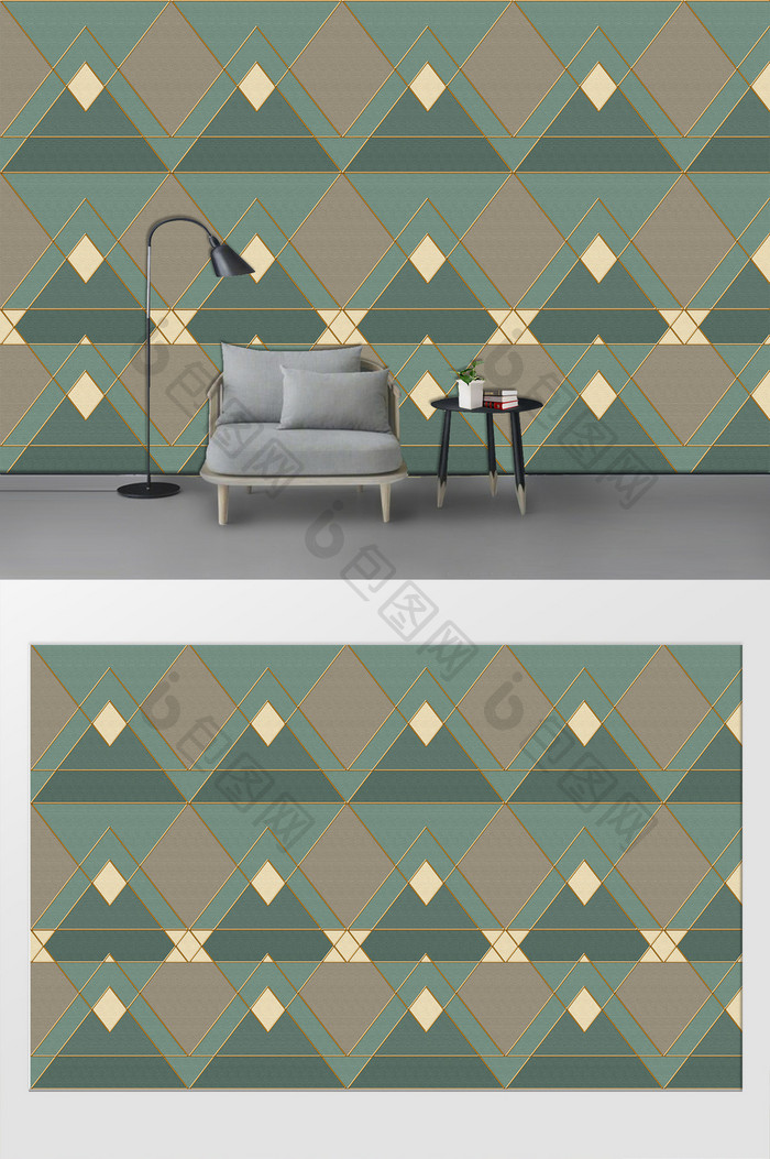 北欧简约几何抽象线条沙发背景墙