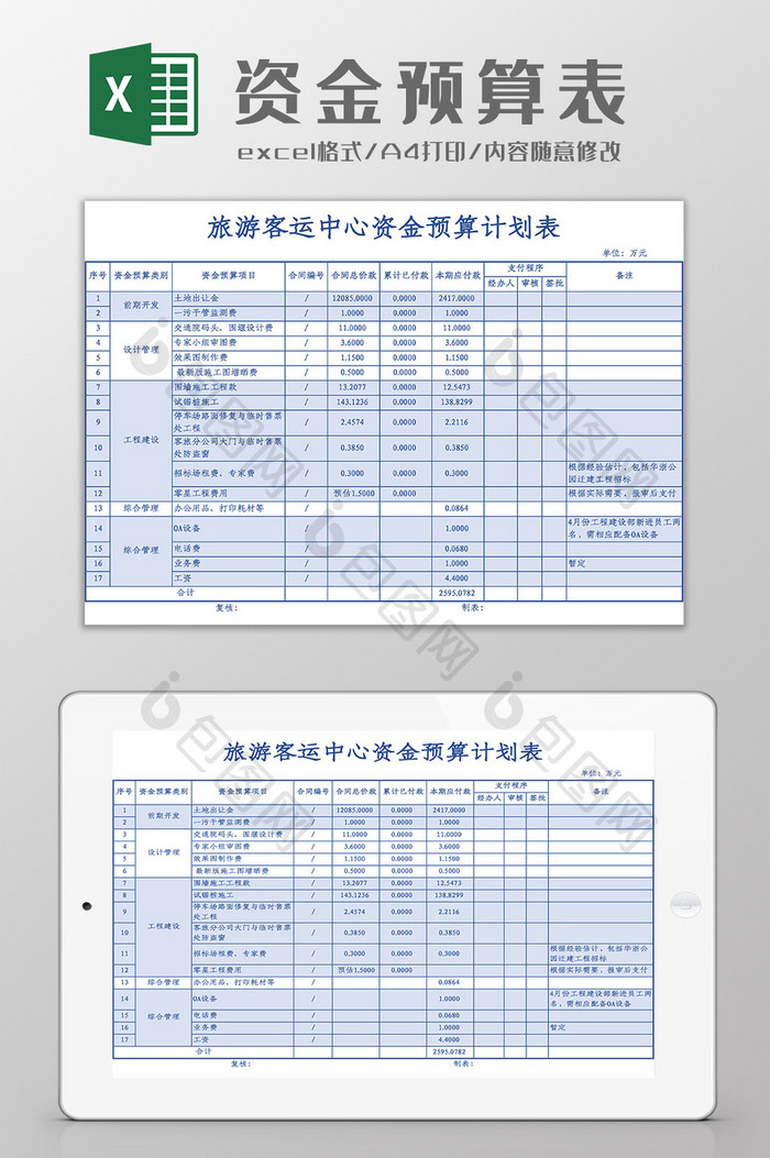 资金预算计划表Excel模板