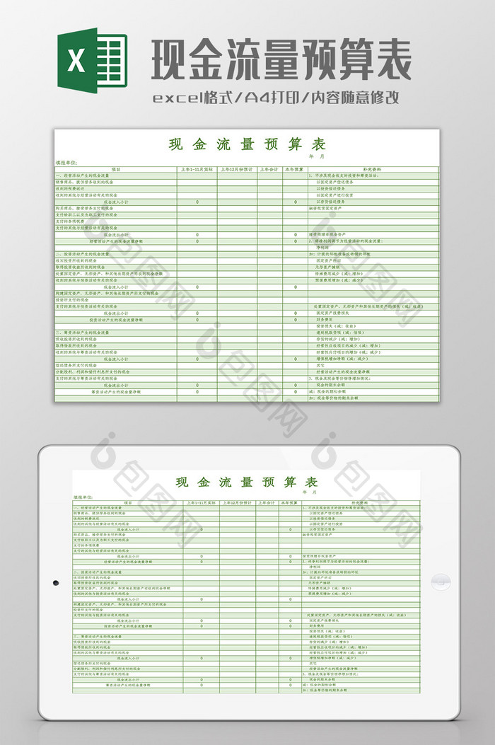 现金流量预算表Excel模板