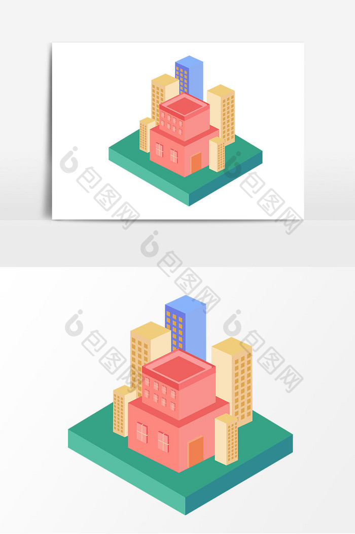 手绘2.5D房子矢量元素