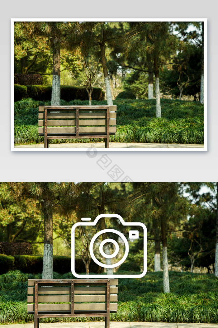 公园里无人落座的长椅摄影图片