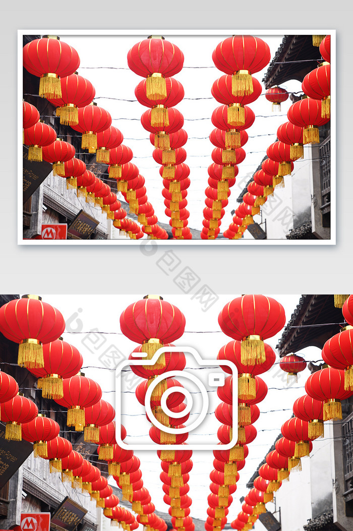 江南水乡古镇街道上高挂的红灯笼图片图片