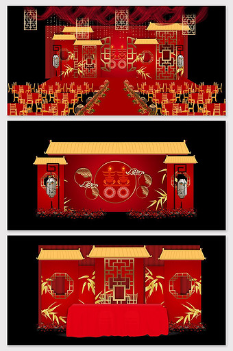 中国风红色大气喜庆汉式婚礼效果图图片