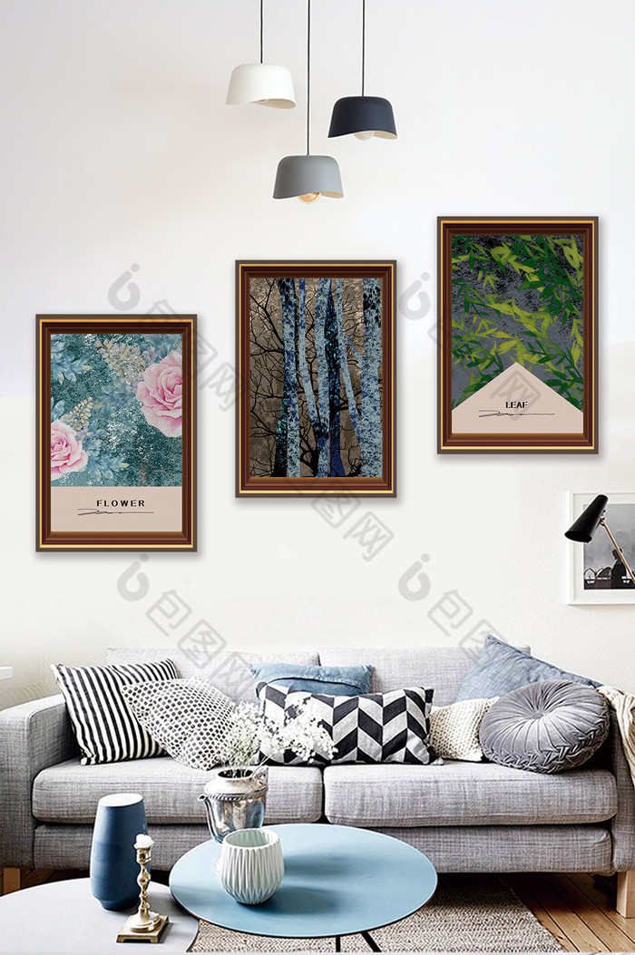 简欧大气花卉植物树叶客厅卧室酒店装饰画图片图片