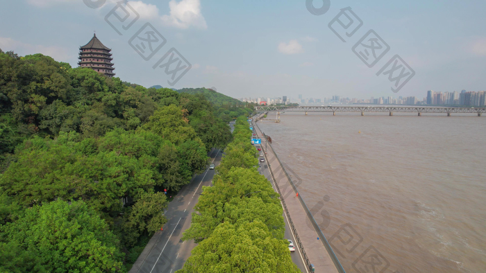 航拍浙江杭州钱塘江风光图片-包图网企业站