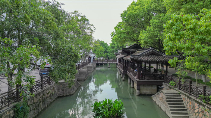 航拍浙江嘉兴乌镇西栅景区