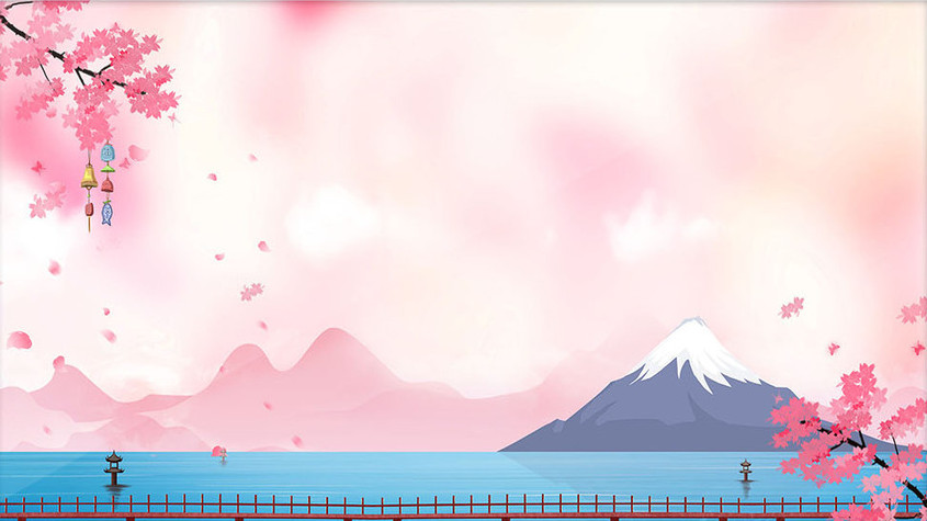 樱花季小清新富士山背景