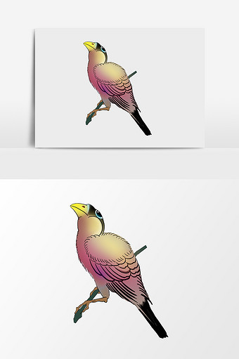手绘树枝上的鸟插画元素图片