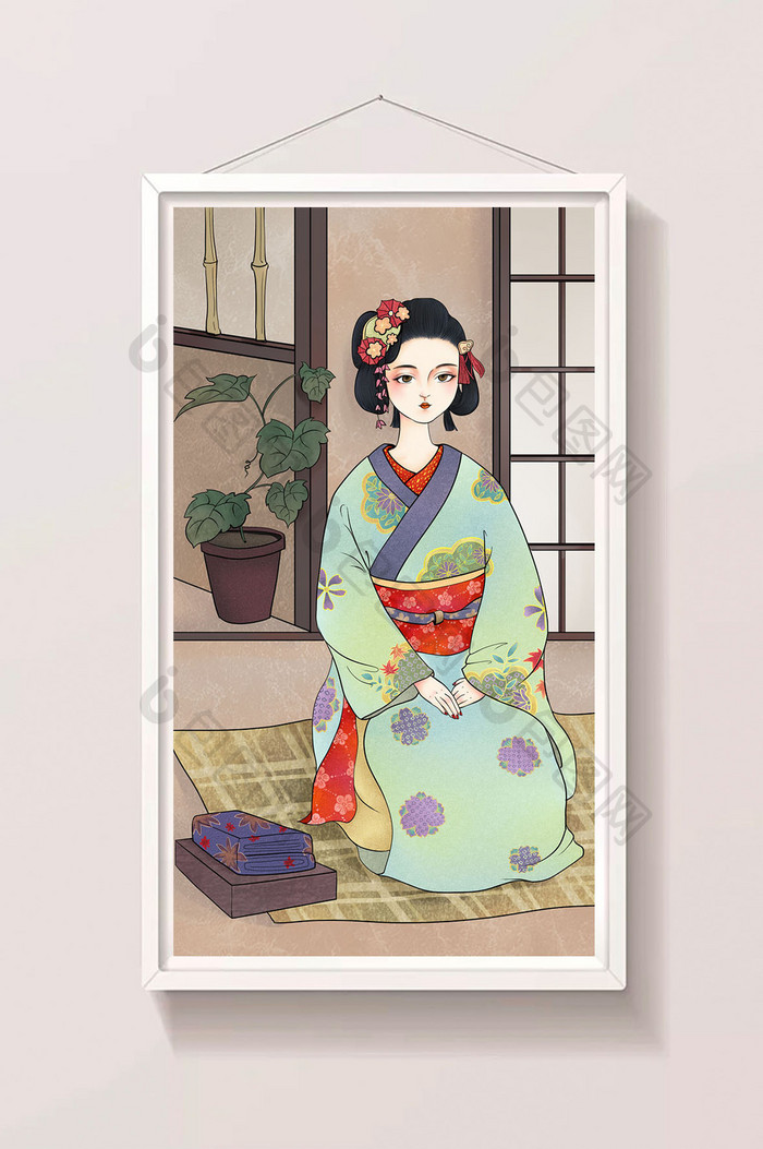 复古日本浮世绘和服少女古典唯美gif插画