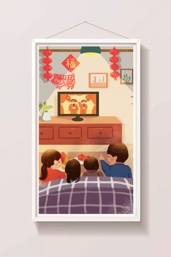 春节看春晚电视卡通家庭团圆卡通gif插画GIF动图1024*4849图片素材免费下载-编号1237599-潮点视频