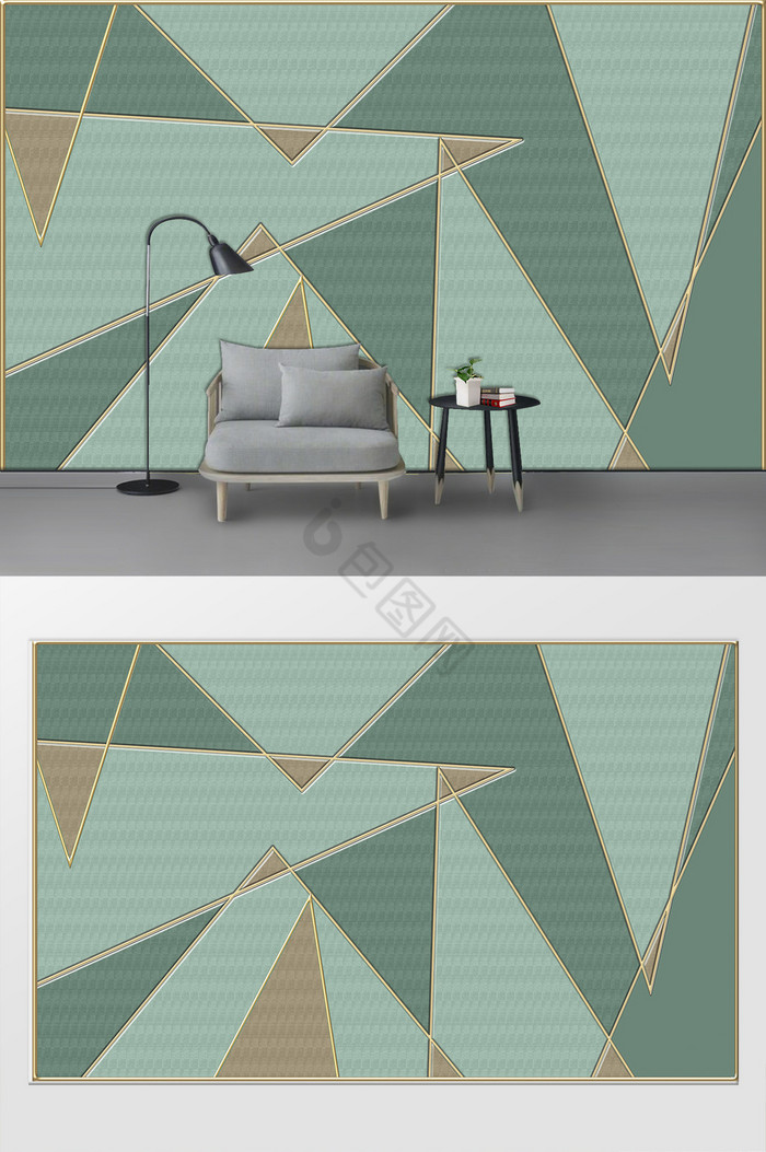 3d立体简约几何三角形沙发背景墙图片