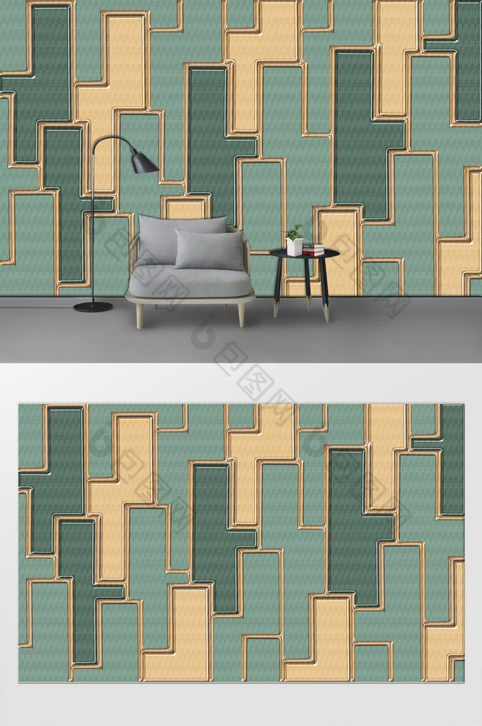 现代简约撞色几何图案客厅沙发背景墙