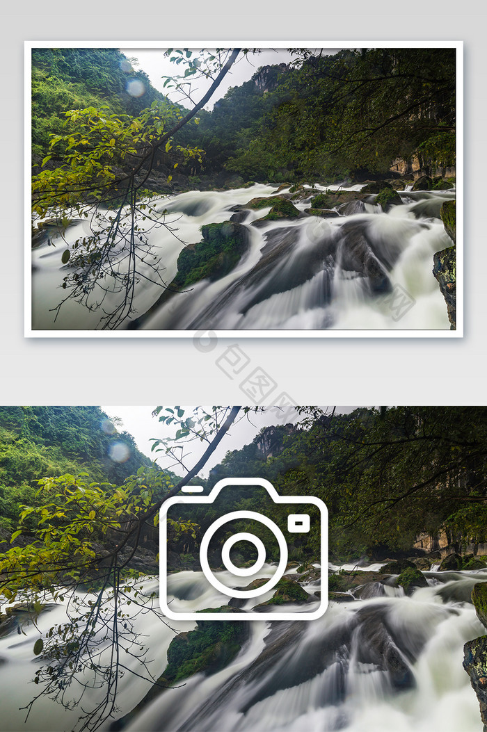 自然风光山涧瀑布摄影图片