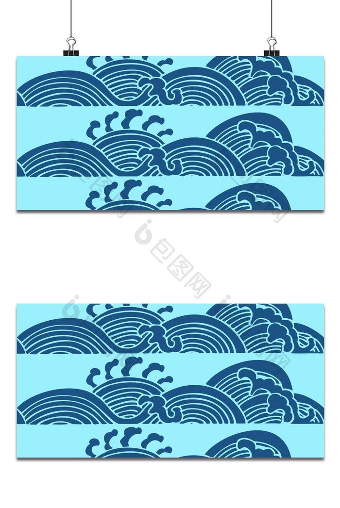 优雅经典的日本蓝色海浪图案背景