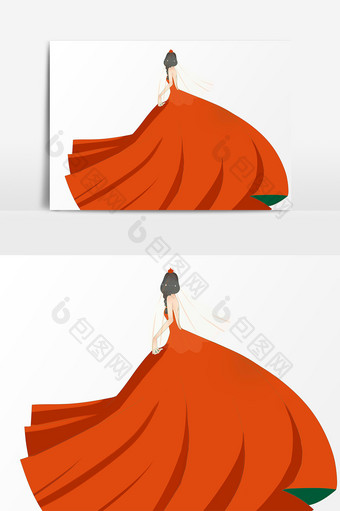 红色拖地婚纱人物卡通元素图片
