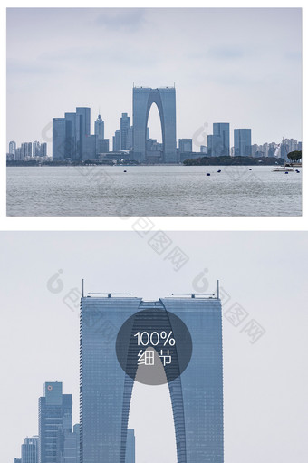蓝色大气苏州金鸡湖东方之门摄影图图片