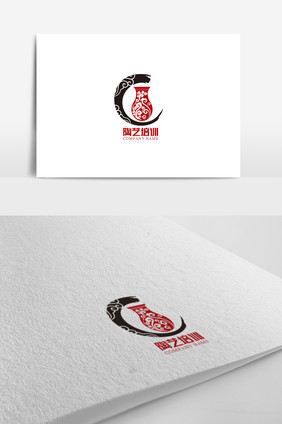 中国风陶艺培训标志logo设计