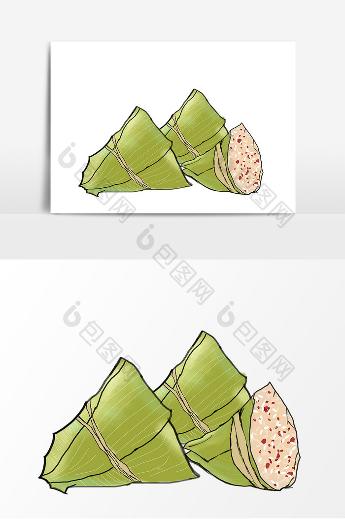手绘水墨风端午节粽子卡通创意元素