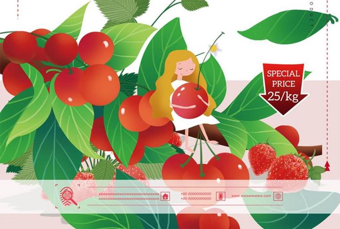 新鲜的卡通手绘水果食品海报