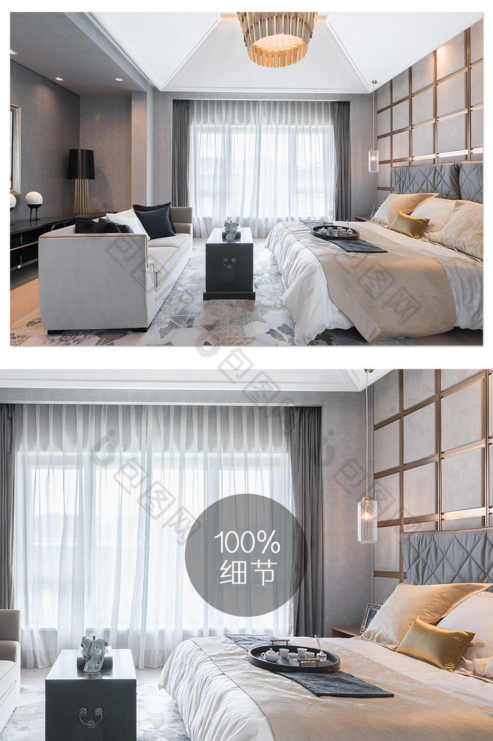 中式大气典雅的卧室家居摄影图