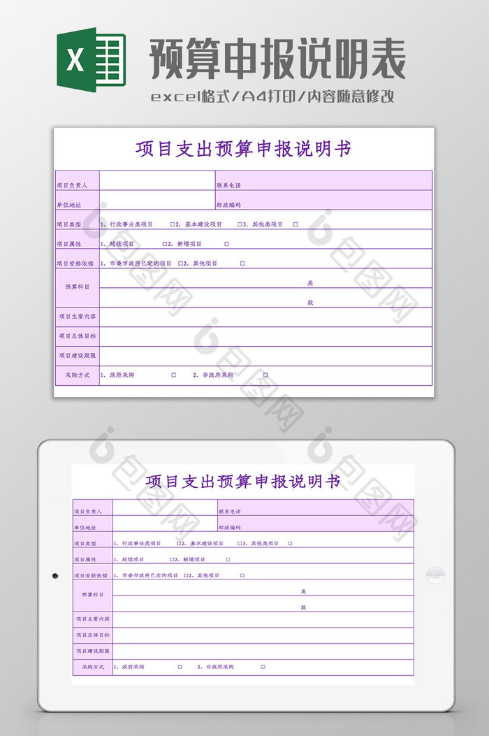 项目支出预算申报说明表Excel模板