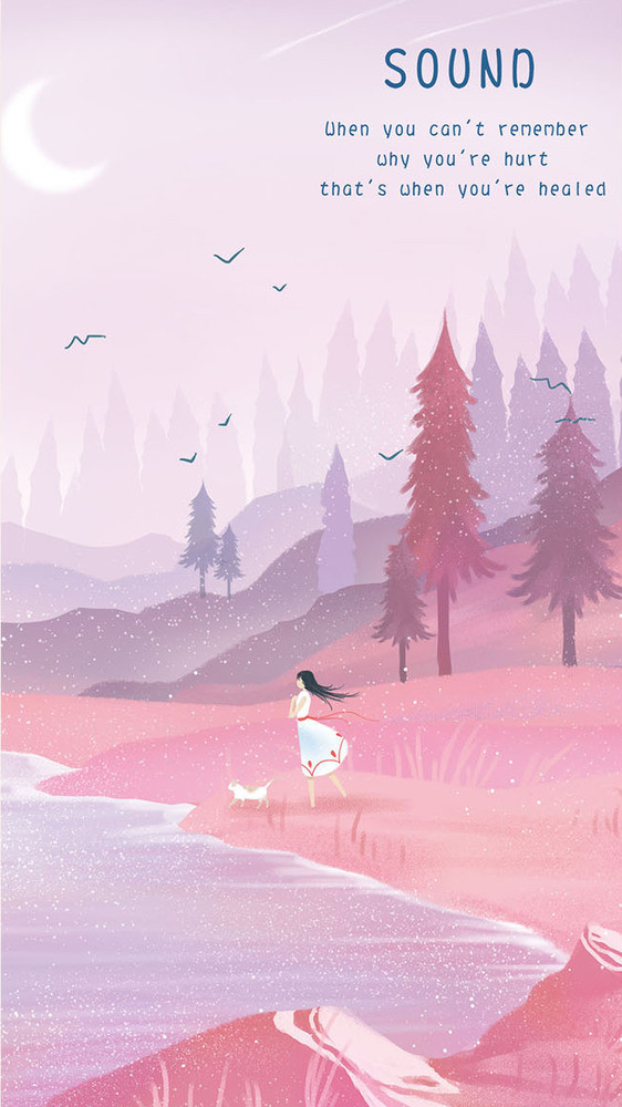 粉红色湖边梦幻卡通唯美gif插画图片