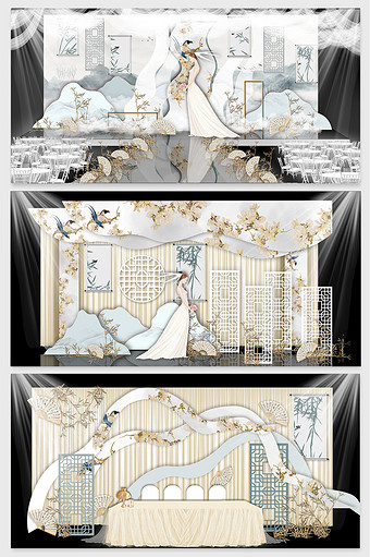 现代新中式唯美大气婚礼舞台效果图图片