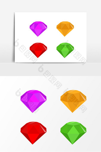 手绘游戏彩色钻石矢量元素图片