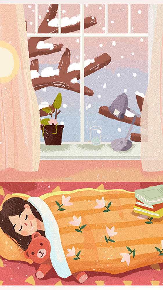 大寒假期生活方式少女睡觉卡通gif插画图片