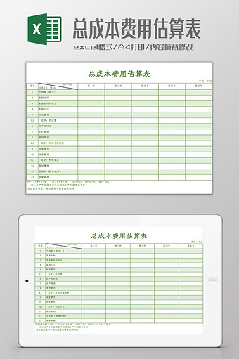 总成本费用估算表Excel模板图片