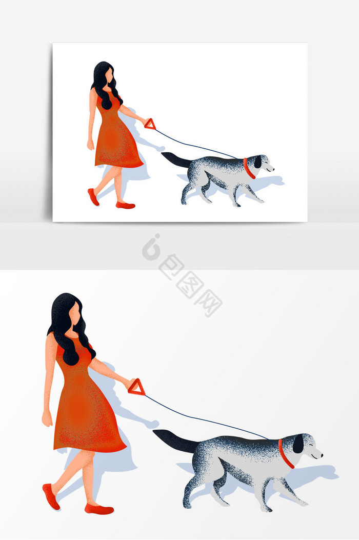 女孩遛狗散步图片