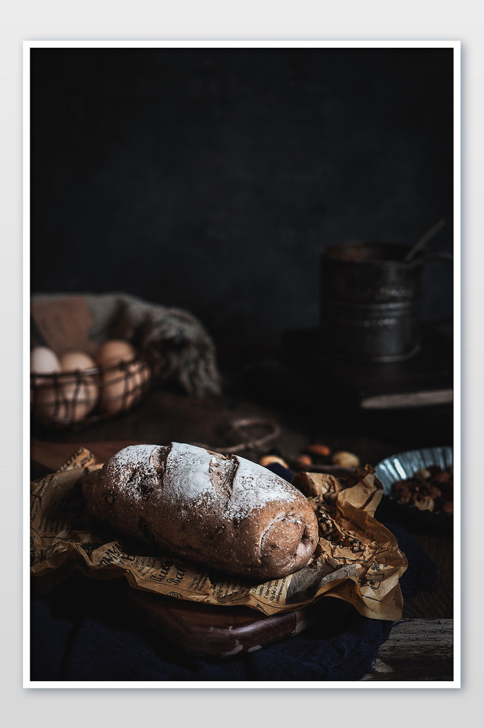 暗调欧式面包早餐静物美食摄影图片