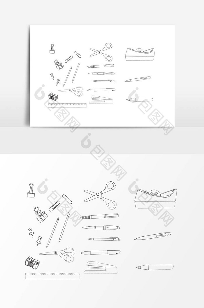 手绘线描学习用品设计元素