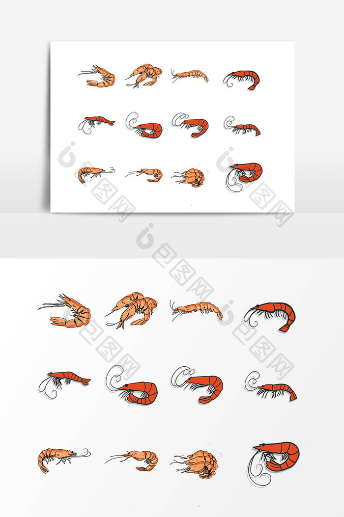 手绘海鲜虾设计素材