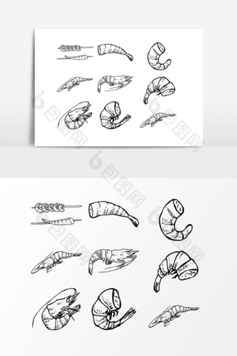 手绘线描虾设计元素图片