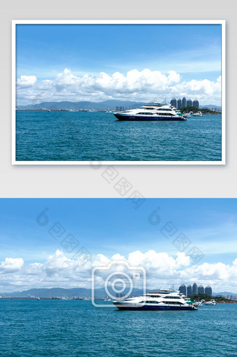 蓝天大海游艇三亚景观白云背景素材高清摄影图片