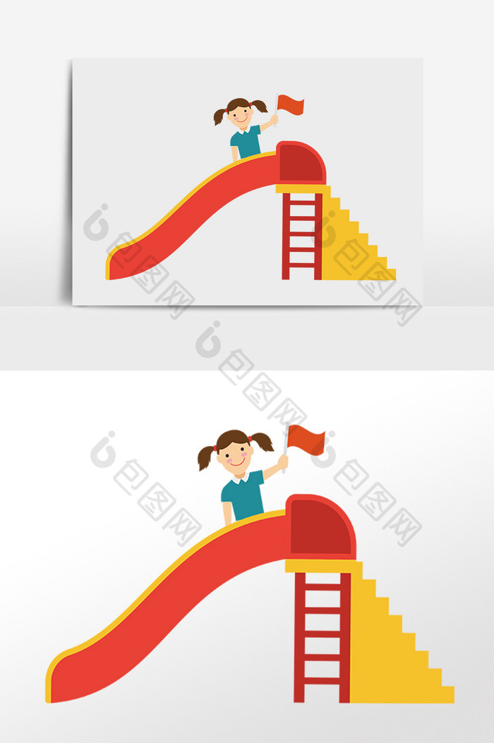 手绘儿童节快乐滑滑梯女孩插画