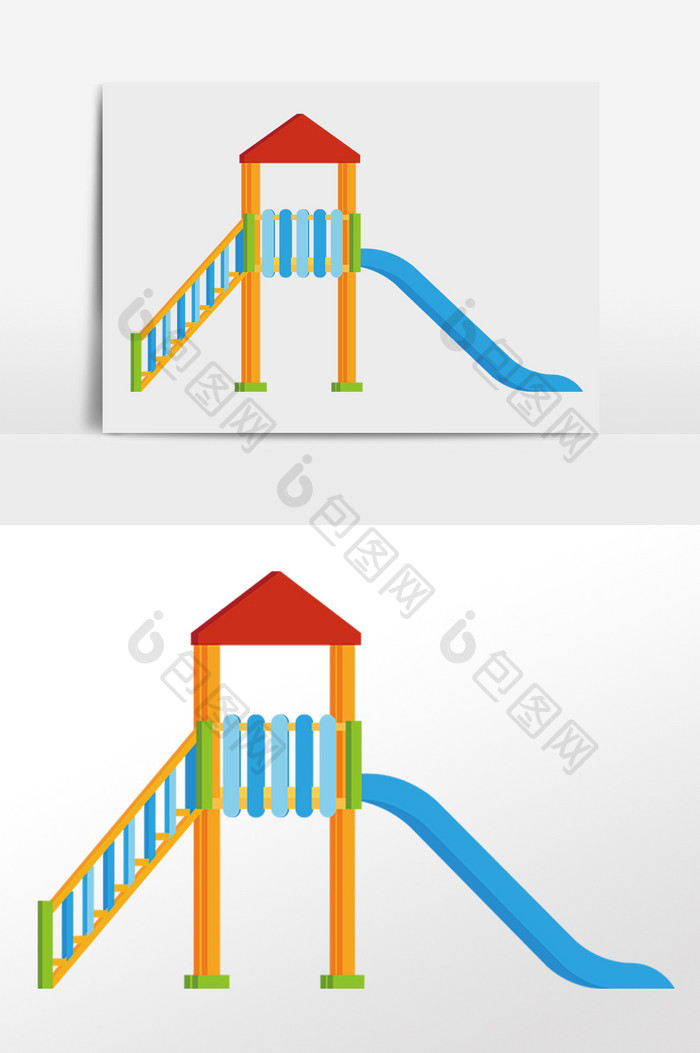 手绘儿童节快乐玩耍滑滑梯插画