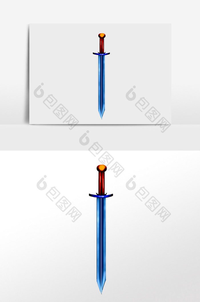 手绘兵器武器蓝色宝剑插画