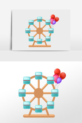 手绘儿童节快乐玩耍摩天轮插画